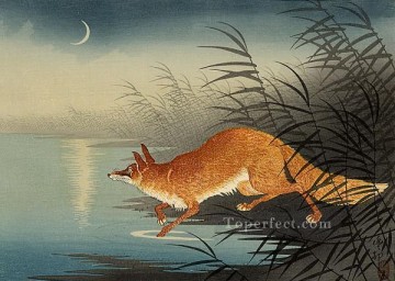 Ohara Koson Painting - fox in the reeds Ohara Koson Shin hanga